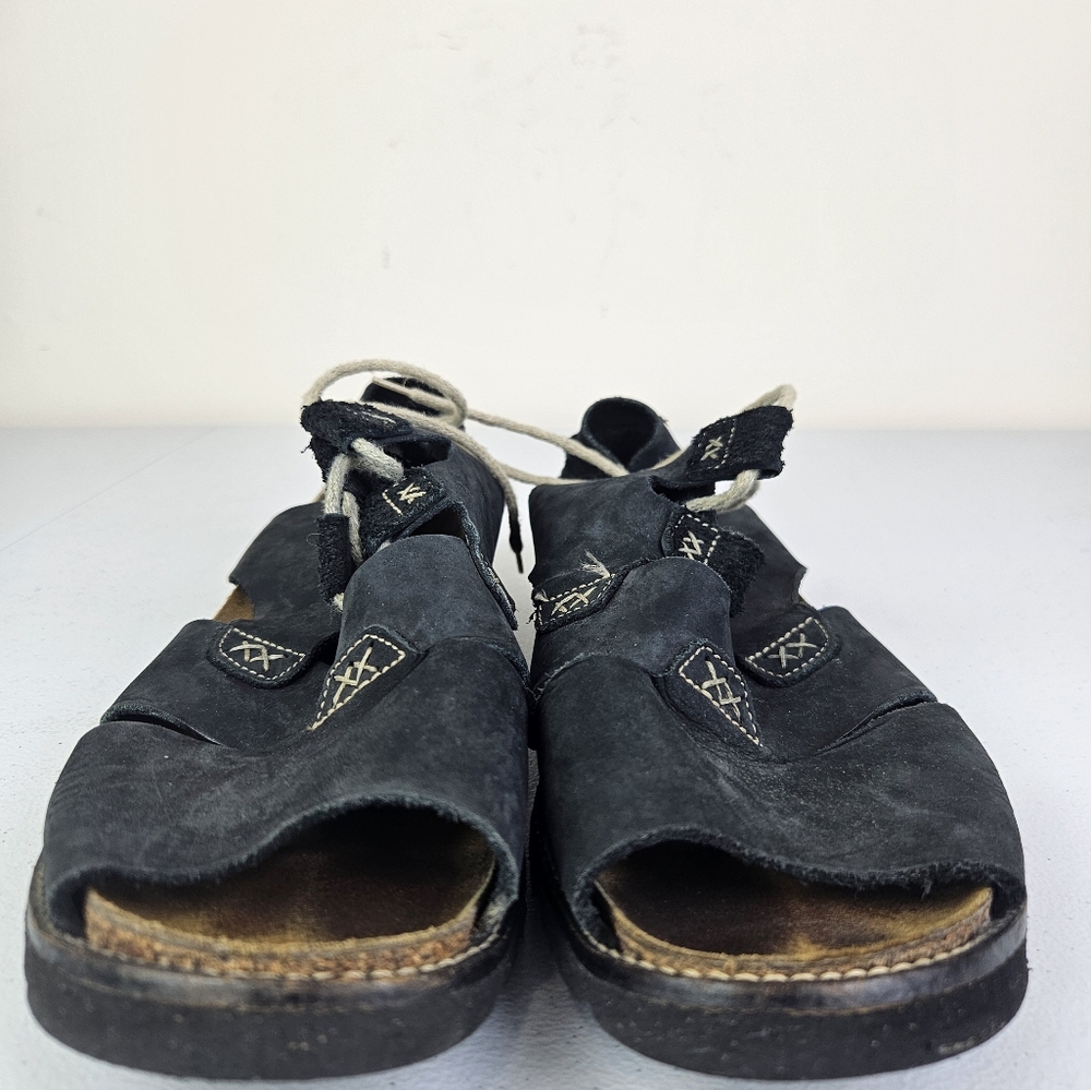 Naot Women's Black Leather Gladiator Lace Up Fisherman Sandals Size 39 US 8-8.5